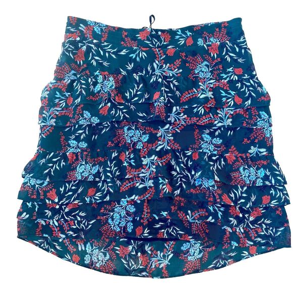 MAJE Women's Jerkita Floral Print Crepe Ruffle Mini Skirt  Asymetric Hem Sz 36/S - Picture 4 of 11